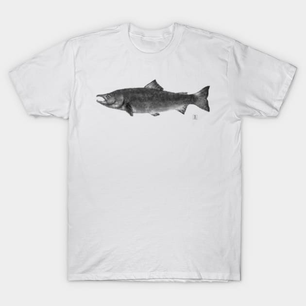 Salmon (black and white) T-Shirt by Rocket-Ninja